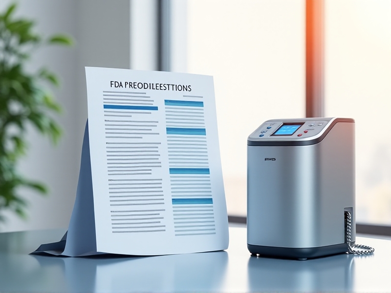A detailed illustration of FDA regulations document with highlighted sections, placed next to a home cryotherapy machine. The image conveys the importance of regulatory compliance in ensuring the safety and efficacy of medical devices.