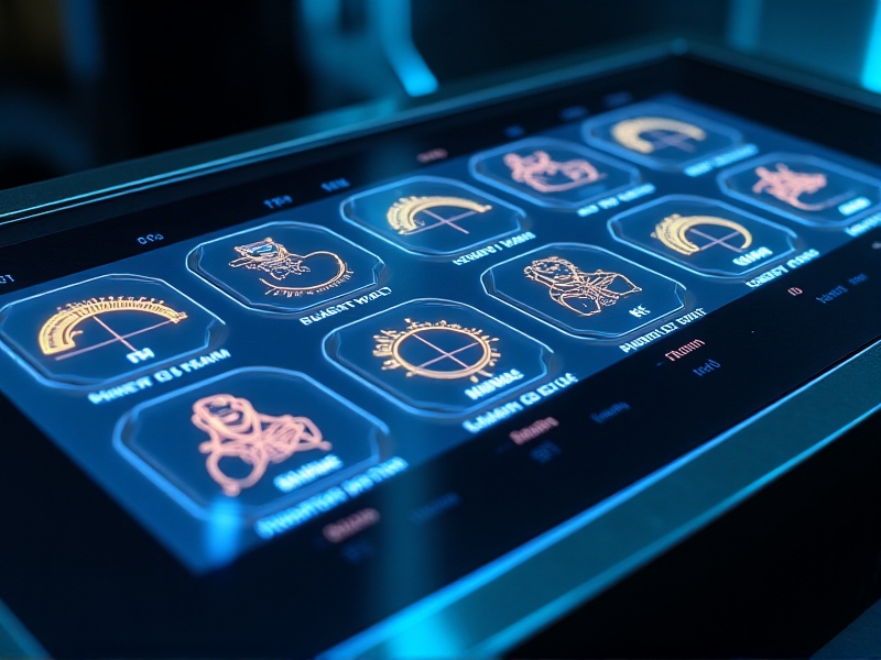 A close-up of an AI control panel for a sensory deprivation tank, featuring touchscreen interfaces with glowing icons. The panel displays real-time data such as heart rate and brainwave activity, emphasizing the high-tech nature of the personalized experience.